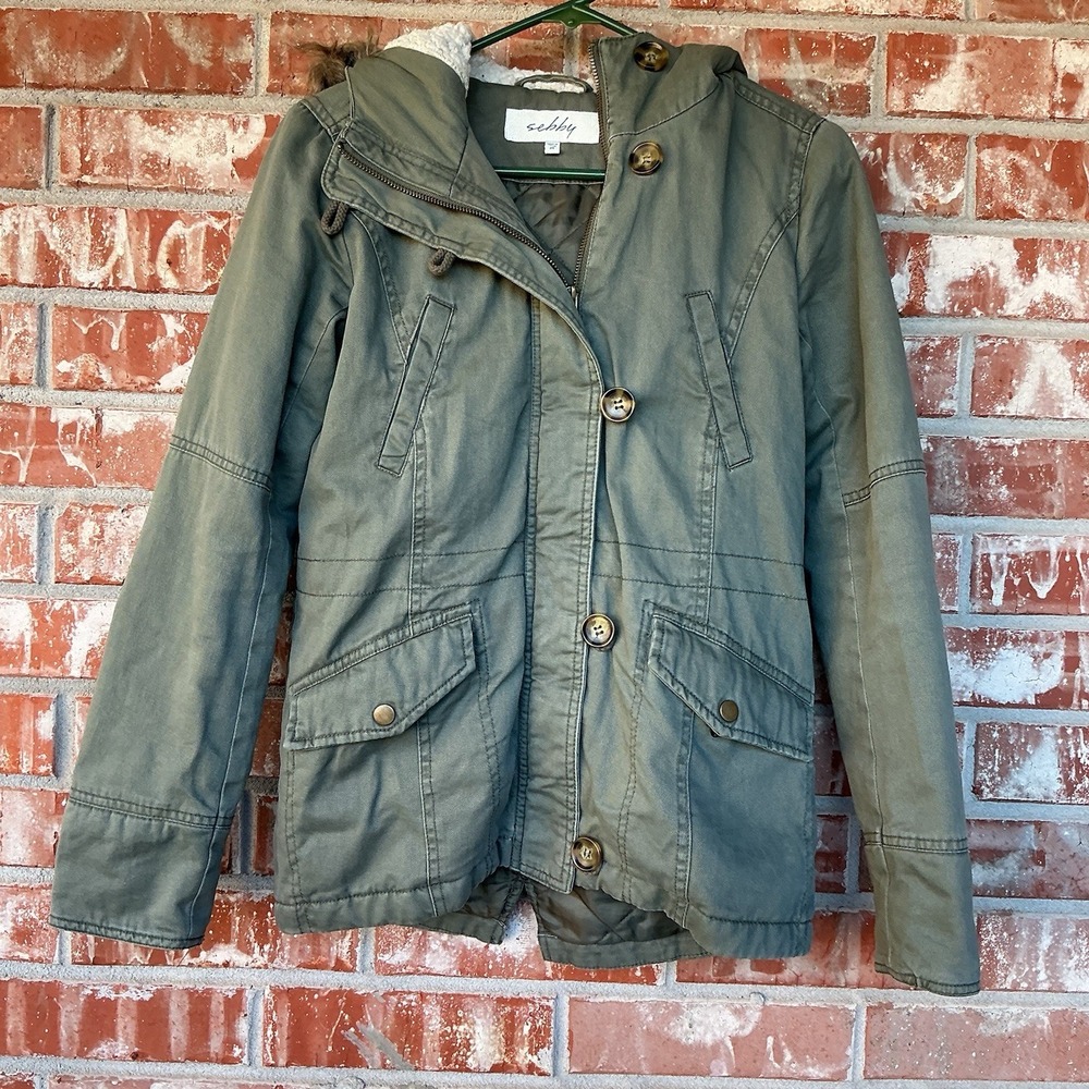 Sebby Collection Utility Barn Jacket Military Green Gorpcore Size XS